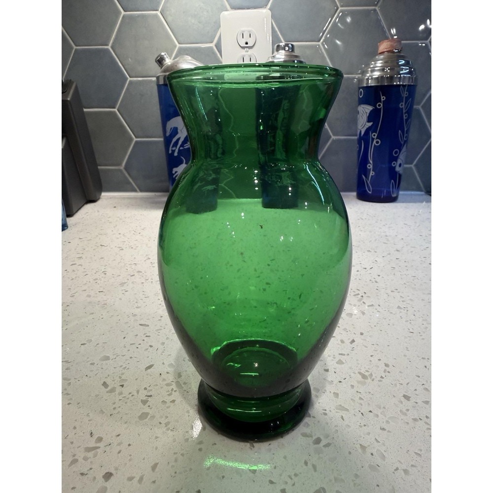 Anchor Hocking Forest Green Flower Vase Mid Century Modern Glass